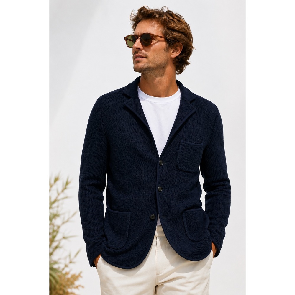J.Lindeberg Mens Damian Tech Knit Blazer Navy Blue Textured Jacket Size M